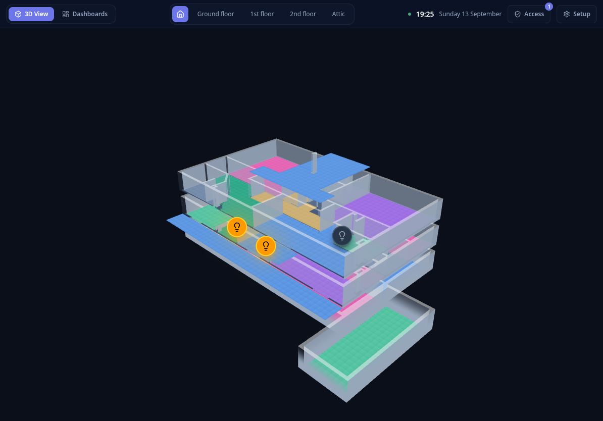 Walldash house overview showing stacked floors in 3D