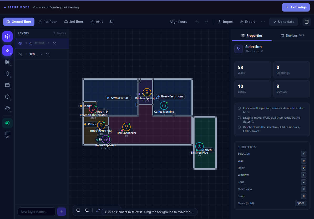 Setup mode with the 2D editor open