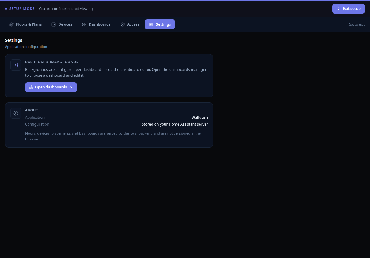 Setup mode global settings